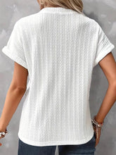 Textured Notched Short Sleeve Top OutfitFlow